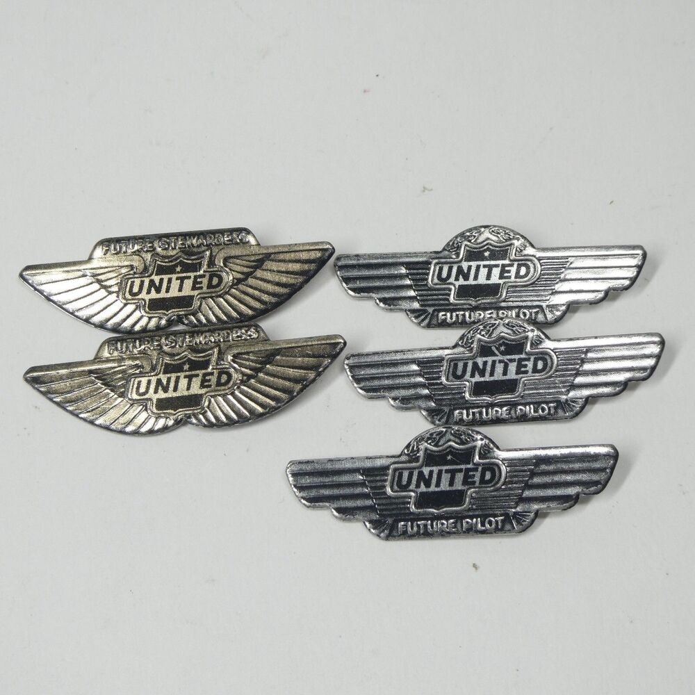 United Airlines Future Pilot & Future Stewardess Wings Pin Lot Vtg Silver Black